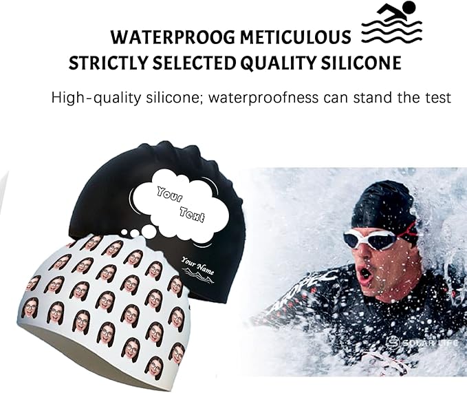 Custom Swim Cap with Photo Personalized Silicone Swim Cap for Men and Women Swimming Customized Swimmers Cap for Short and Medium Length Hair-StrideForce Fitness