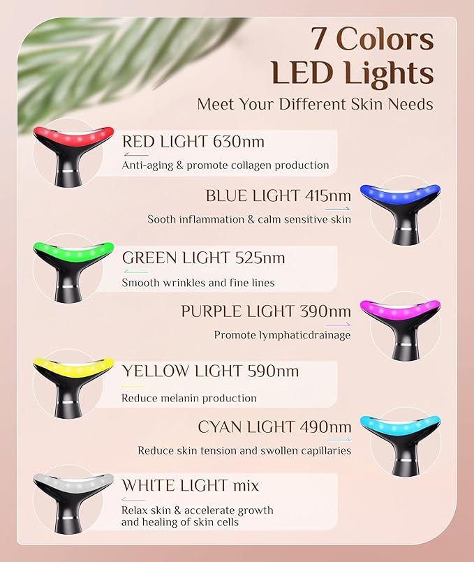 7 Color Galvanic Machines - Red Light Therapy for Face and Neck, Face Massager Tool for Wrinkles, Double Chin, Vibrating Facial Massager with Thermals, Black-StrideForce Fitness