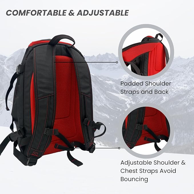 Savvycraft Ski Boot Bag Snowboard Boot Bag, 50L Ski Backpack for Ski and Snowboard Boots, Helmets, Gloves, and Accessories, Lightweight, Durable, Convenient, Red-StrideForce Fitness