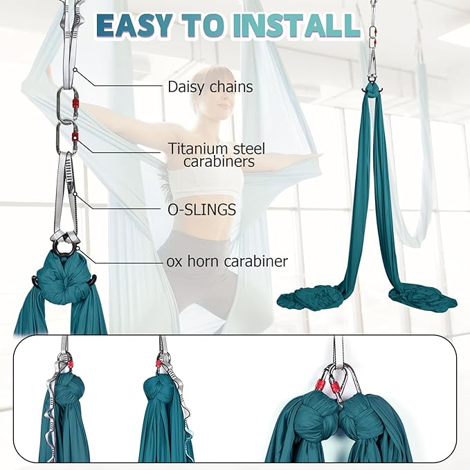 Aerial Silks Kit & Aerial Yoga Hammock - 11Yd Premium Fabric Hardware - Easy Setup for Flying Yoga, Aerial Swing & Fitness - Supports Up to 14ft Rigging-StrideForce Fitness