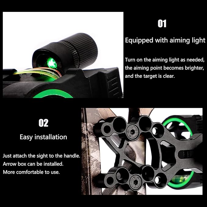 Archery Bow Sight Compound Bow Sight 5 Pin Bow Sights Micro Adjustable with Bow Sight Light Aluminum Alloy Sight for Right and Left Hand-StrideForce Fitness