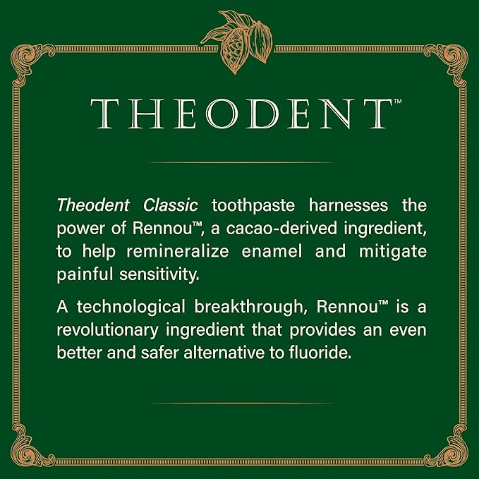 Theodent Classic with Rennou™: Fluoride-Free Theobromine Toothpaste for Proven Remineralization, Sensitivity Relief & Natural Whitening, Spearmint (3.4 Ounces, 96.4 Grams)