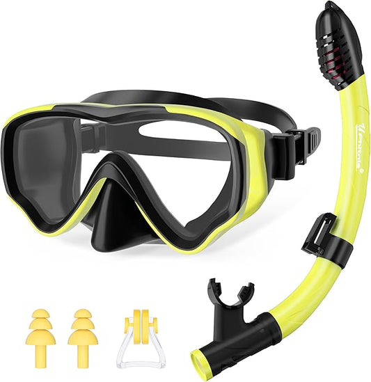 U PHITNIS Kids Snorkel Set for Age 4-14 - Dry Top Snorkeling Gear for Kids Junior & Youth - Childs Diving Mask with Big Eyes for Boys Girls - Anti-Fog Snorkeling Mask and Snorkel Set-StrideForce Fitness