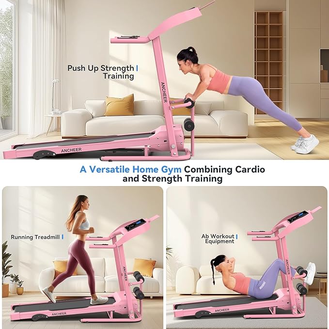 ANCHEER Foldable Treadmill with Sit Up Bench, 2025 Upgrade 3.5HP Portable Treadmills for Home with Incline 350 lbs Capacity, Smart LCD Display Body Fat& Heart Rate, Multifunction Exercise Equipment-StrideForce Fitness