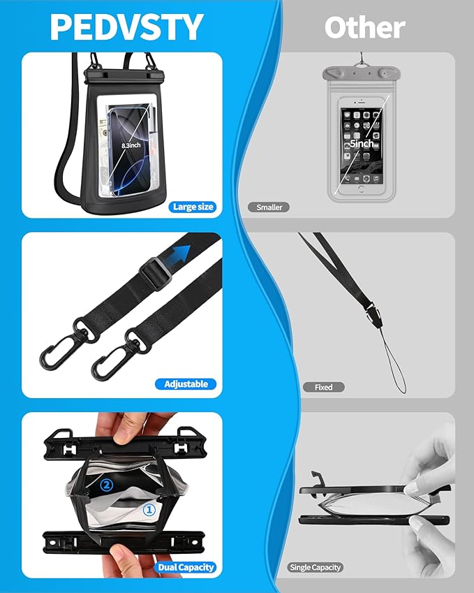 Large Waterproof Phone Pouch - [Oversized] [Floating] Water Proof Pouch for iPhone Galaxy Google and More, IPX8 Waterproof Dry Bag for Beach Vacation Belongings Clear Black-StrideForce Fitness