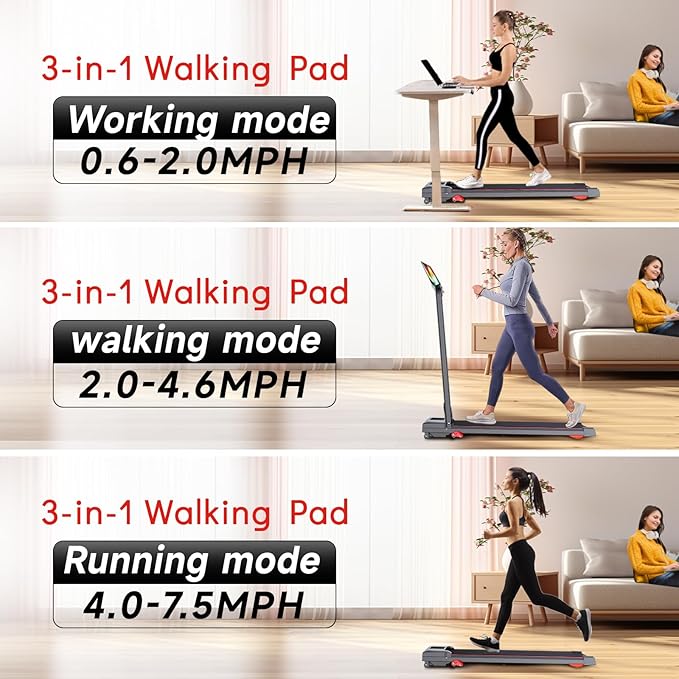 Walking Pad Treadmill with Incline and Handle Bar, 7.5MPH Under Desk Treadmill for Home Office, 360 Lbs Capacity Portable Treadmills with Remote Control, Led Display-StrideForce Fitness