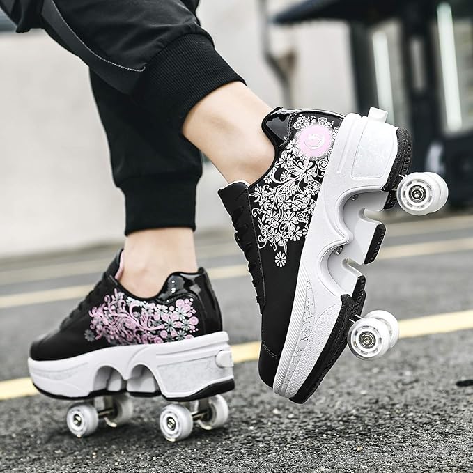 Double-Row Deform Wheel Automatic Walking Shoes Invisible Deformation Roller Skate 2 in 1 Removable Pulley Skates Skating Parkour-StrideForce Fitness