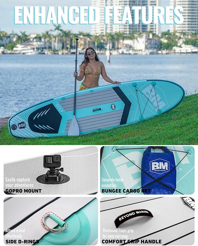BM Paddle Board Inflatable Stand Up Paddle Board, SUP Paddleboard for Adult, Premium Accessories | Non-Slip EVA Deck & Foam Handles, Camera Mount, Double Action Pump, 85L Travel Backpack-StrideForce Fitness