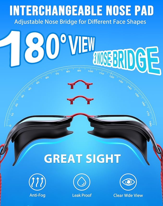 Swim Goggles, Unisex Adult Swimming Goggles Anti Fog Anti UV No Leakage Wide View for Men Women Youth-StrideForce Fitness