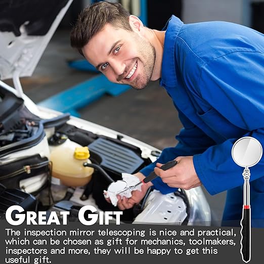 1 Pcs Telescoping Inspection Mirror Mechanics Automotive Tool with Long Handle Extendable Mirror on a Stick for Technicians Mechanics Contractors Checking Observation(Black,50mm Round)