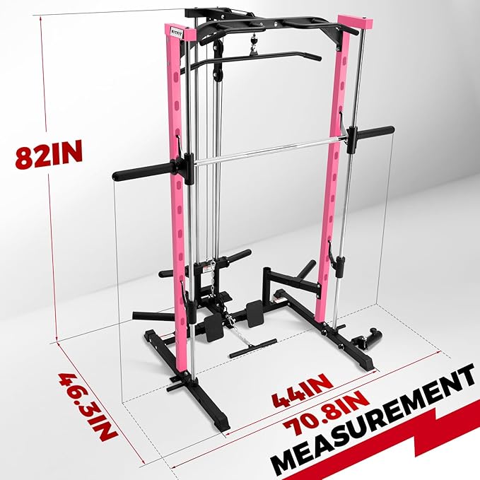 RitFit Smith Machine Power Rack with LAT-Pull Down System, Landmine, Barbell Bar, Plate Storage Pegs and More Training Attachment-StrideForce Fitness