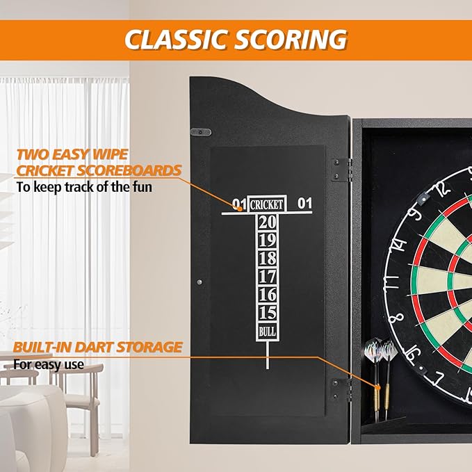 Bristle Dart Board Set, Professional Dart Board 18" with 6pcs 18g Darts Outdoor Dartboard Set, Compressed Sisal Metal Wire Board with Rotating Number Ring-StrideForce Fitness