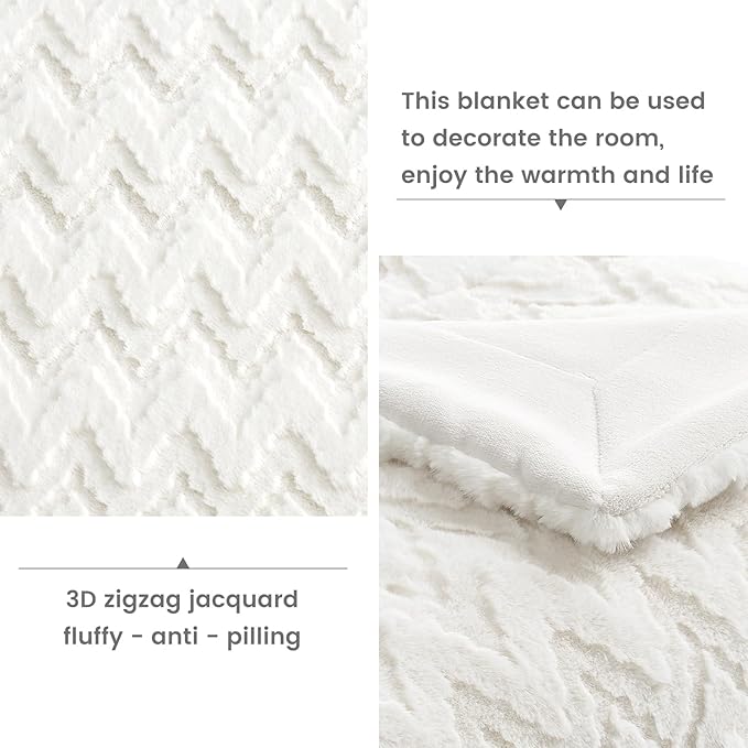 Cozy Bliss Faux Fur Throw Blanket for Couch - Ultra Soft Fuzzy Cozy Throw Gift Blankets for Women,Cream White Boho Blanket for Sofa Bedroom Living Room.50 * 60 Inches-StrideForce Fitness