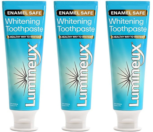 Lumineux Teeth Whitening Toothpaste 3 Pack Peroxide Free Enamel Safe for Sensitive Whiter Teeth, Fluoride Free, No Alcohol, Artificial Colors, SLS Free Dentist Formulated - 3.75 Oz