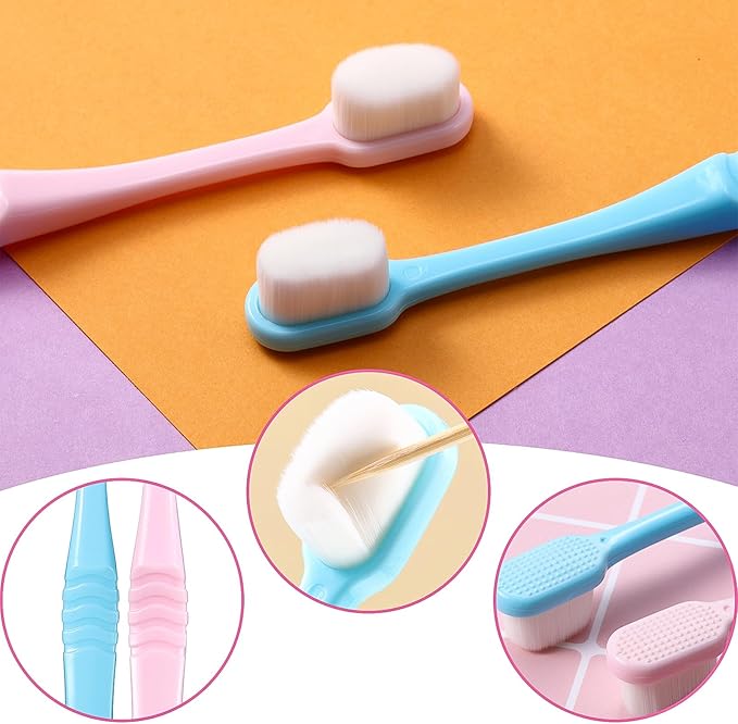Boao 4 Pieces Extra Soft Toothbrushes Micro Nano Manual Toothbrush for Sensitive Gums with 20,000 Extra Soft Bristles for Fragile Gums Adult Kid Children (Blue, Pink)