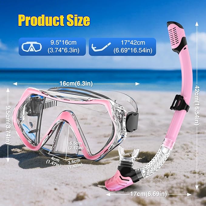 Snorkeling Gear, Dry Snorkel Set180° Panoramic Wide View,Anti-Fog Scuba Diving Mask, Professional Snorkeling Gear for Free Breathing, Swimming, Diving-StrideForce Fitness