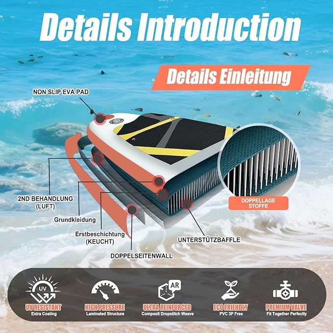 Inflatable Stand Up Paddle Board 10‘x30‘‘- Ultra-Light SUP with Backpack, Pump, Paddle, Coil Leash, 3 Fins, Repair Kit, Stable Design, Non-Slip EVA Deck for Adults & Youth-StrideForce Fitness