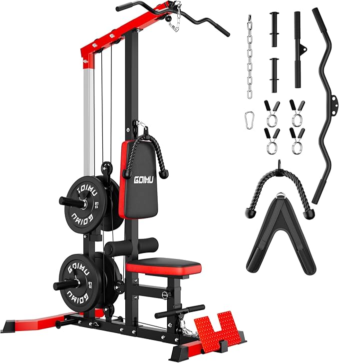 LS01 LAT Pulldown Machine, LAT Row Cable Machine with AB Crunch, LAT Tower with Cable Row Attachments, 3 in 1 Pulley Stations for Home Gym-StrideForce Fitness