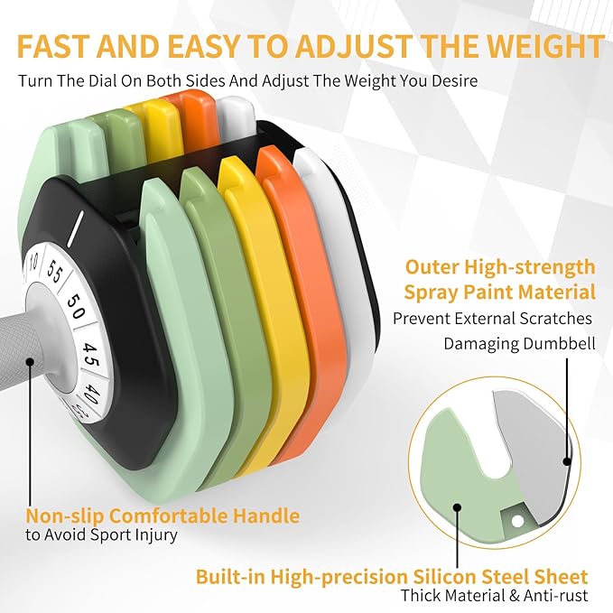 SKOK 25/55 lbs Pair Adjustable Dumbbells Set, Adjustable Weights Dumbbells Set for Men and Women with Anti-Slip Fast Adjust Weight by Turning Handle,Black Dumbbell with Tray-StrideForce Fitness