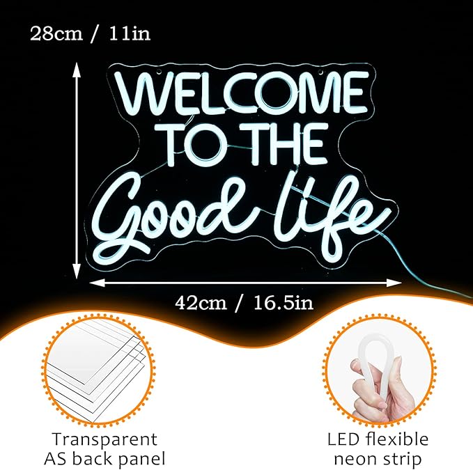 Welcome To The Good Life Neon Sign Letter LED Neon Lights Dimmable USB Powered 16.5’’X11’’Cool Wall Decorative Light Bedroom Kids Room Birthday Party Bar Decoration Gifts for Friend（Ice blue）-StrideForce Fitness