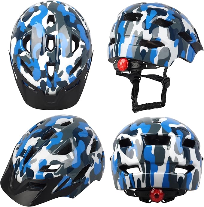 Kids Bike Helmet,Bavilk Kids Boys Girls Bike Helmets with LED Light Detachable Visor Children Youth Teen Multi-Sport for Skating Cycling Scooter Skateboard Adjustable & Lightweight 19.7"-22.4"-StrideForce Fitness