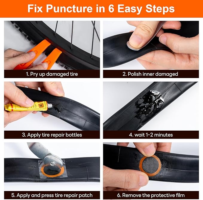 29 PCS Bike Tire Repair Kits - 22 PCS Vulcanizing Patches, Cement, Tire Levers, Metal Rasp & Roller, Valve Wrench, Portable Bicycle Inner Tube Puncture Patch Kit for BMX MTB Road Bike Motorcycle-StrideForce Fitness