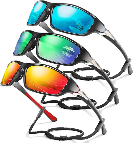 3 Pack Polarized Sports Sunglasses for Men, Mens Sunglasses Wrap Around UV400 Protection for Cycling Fishing Driving-StrideForce Fitness