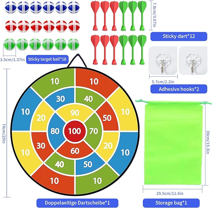 29 Inches Dart Board for Kids，Kids Large Dart Board with Sticky Balls and Darts，Indoor/Outdoor Sport Party Fun Games Toys Birthday Gifts for 3 4 5 6 7 8 9 10 11 12+Year Old Boys Girl-StrideForce Fitness