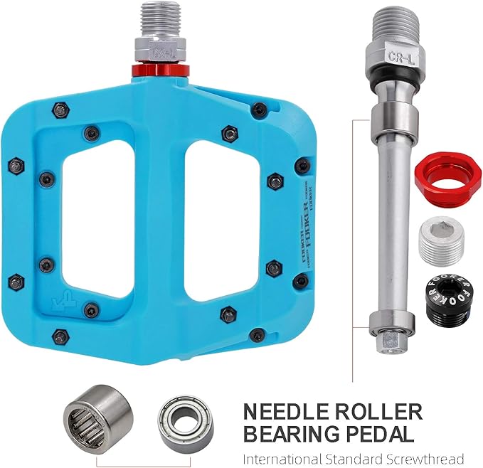 FOOKER MTB Pedals Mountain Bike Pedals 3 Bearing Non-Slip Lightweight Nylon Fiber Bicycle Platform Pedals for BMX MTB 9/16"-StrideForce Fitness