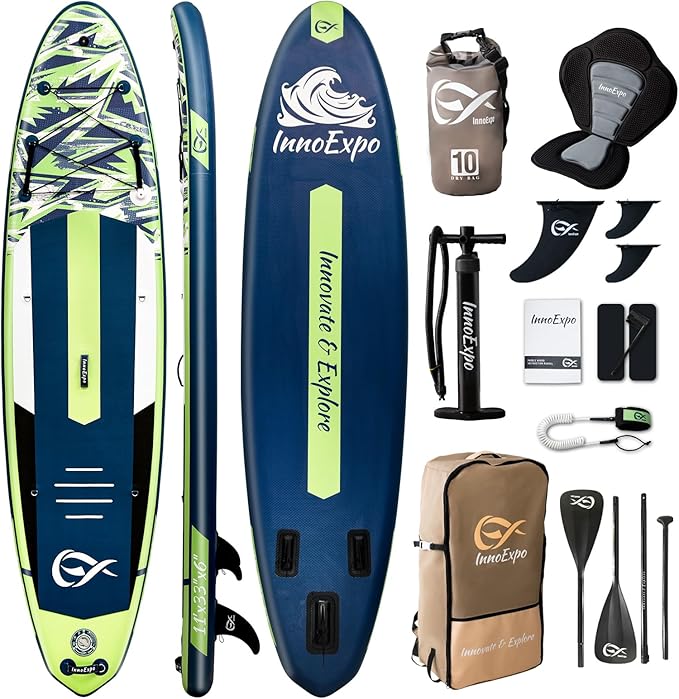 InnoExpo 11' Inflatable Stand Up Paddle Boards with Premium Accessories, Wide Stable SUP Paddle Board Design, Non-Slip Comfort Deck for Youth & Adults-StrideForce Fitness