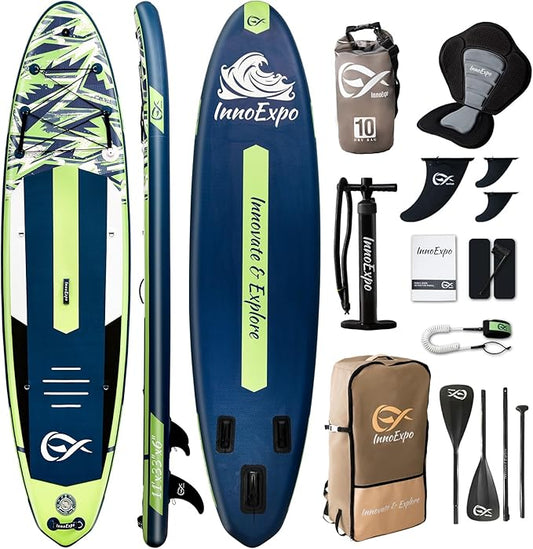 InnoExpo 11' Inflatable Stand Up Paddle Boards with Premium Accessories, Wide Stable SUP Paddle Board Design, Non-Slip Comfort Deck for Youth & Adults-StrideForce Fitness