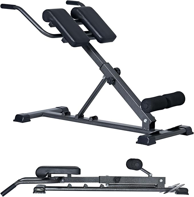 SogesPower Roman Chair Back Extension Machine, Hyperextension Bench for Hamstring,Adjustable and Foldable Exercise Equipment for Home Gym-StrideForce Fitness