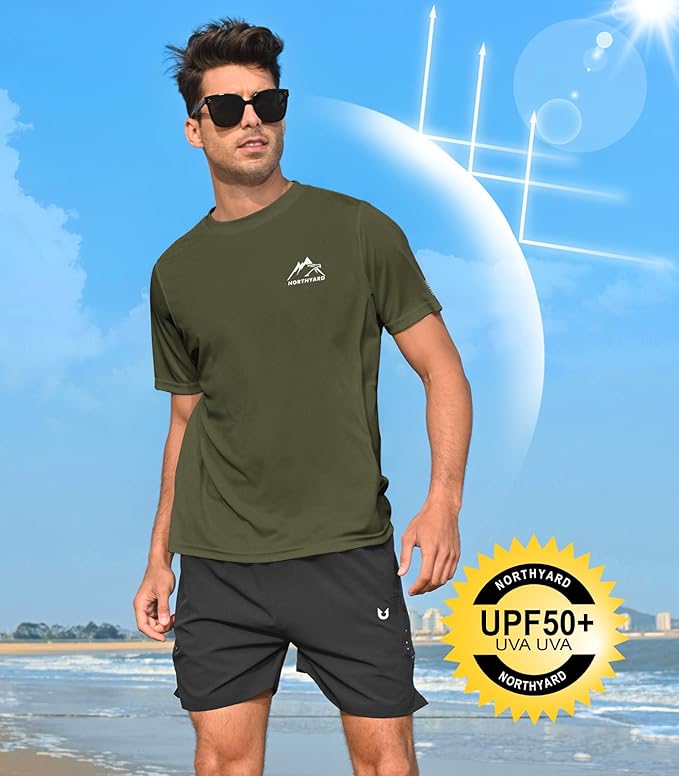 NORTHYARD Men's UPF 50+ Sun Protection Shirts Swim SPF UV Quick Dry Short Sleeve T-Shirts for Athletic Fishing Rash Guard-StrideForce Fitness