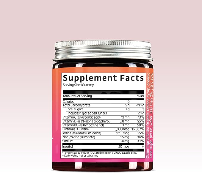 Biotin Gummies for Hair, Skin & Nails. 5,000 mcg High Potency Vegan Vitamins for Faster Hair Growth, Stronger Nails & Healthy Skin. with Vitamins C & E, 30 Gummies-StrideForce Fitness