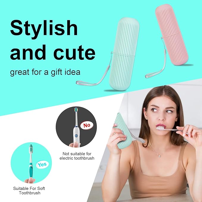 UCEC Travel Toothbrush Case, Toothbrush Holder Travel, Toothbrush Case for Traveling, Camping, Home, School, Business, Bathroom, 2 Pack (Green, Pink)