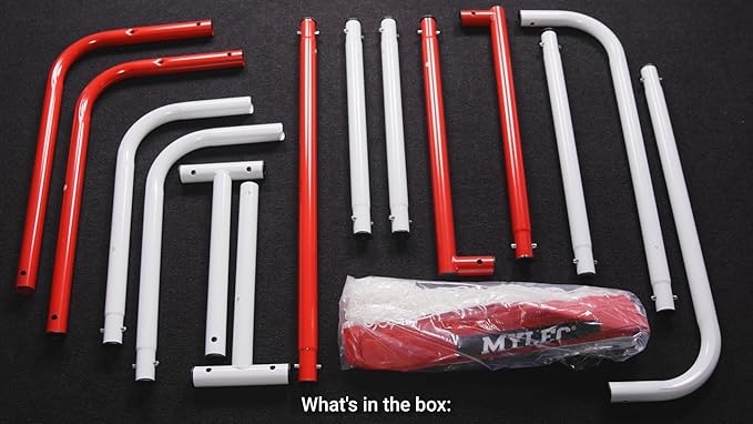 Mylec Steel Junior Hockey Goal for Indoor + Outdoor (52” x 43”), Easy Assembly, Lightweight, Portable, and Net Weave System (Red, 17 Pounds)-StrideForce Fitness