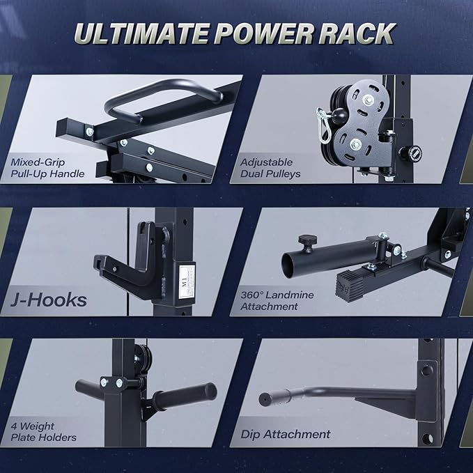 MAJOR FITNESS Drone3 Power Rack, Multi-Function Home Gym Squat Rack with Pull-Up Bar, Cable Crossover & J-Hooks, Heavy-Duty Steel Frame for Maximum Stability & Strength Training-StrideForce Fitness