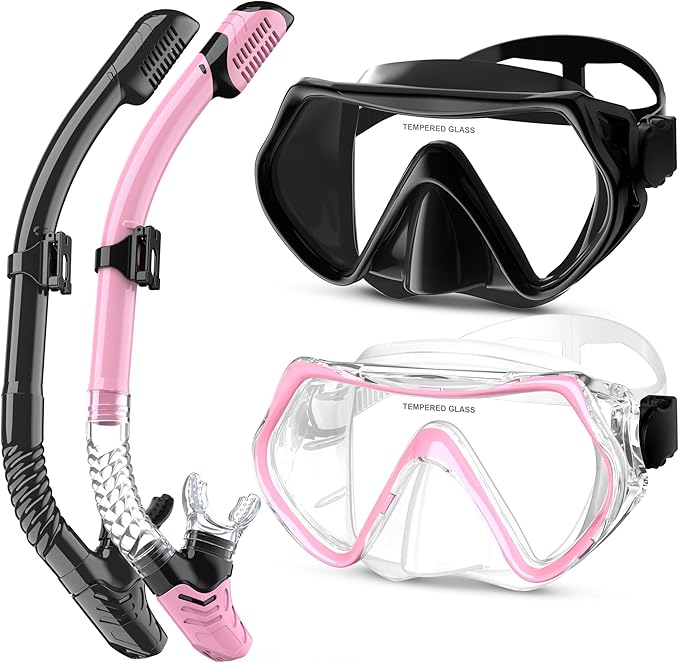 Snorkeling Gear, Dry Snorkel Set180° Panoramic Wide View,Anti-Fog Scuba Diving Mask, Professional Snorkeling Gear for Free Breathing, Swimming, Diving-StrideForce Fitness