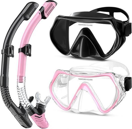 Snorkeling Gear, Dry Snorkel Set180° Panoramic Wide View,Anti-Fog Scuba Diving Mask, Professional Snorkeling Gear for Free Breathing, Swimming, Diving-StrideForce Fitness