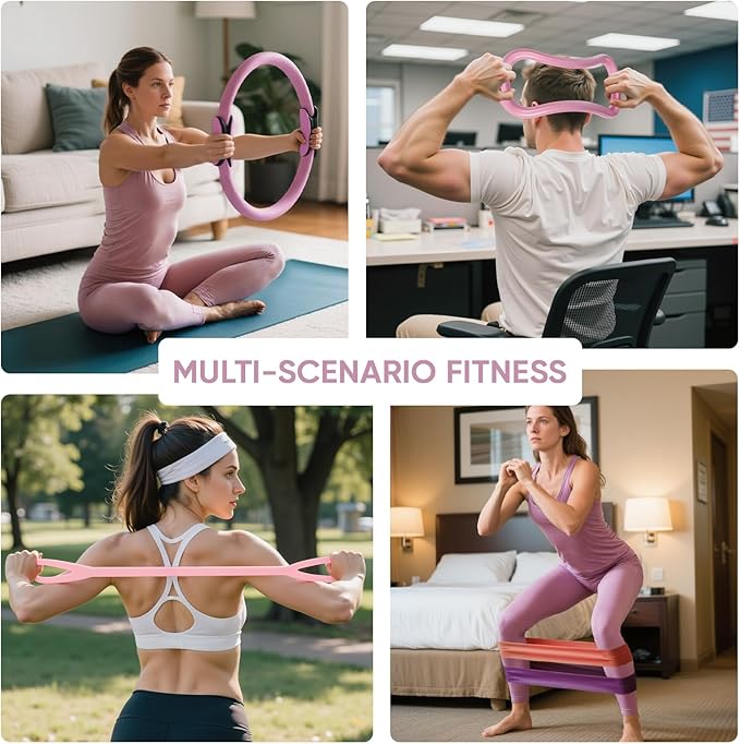 Home Pilates Kit for Women Pilates Equipment Ring and Ball Set Magic Circle Hoop with 5 Resistance Bands Compact Toning Fitness Essentials Starter Set Accessories-StrideForce Fitness