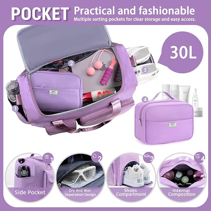 FIORETTO Women's Gym Duffle Bag with Shoes Compartment, 37L Capacity, Ideal for Travel, Gym, Sports, Duffel, Weekender-StrideForce Fitness