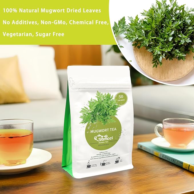 Samcci - Mugwort Tea Bag, 50 Teabags - 100% Natural Dried Mugwort leaves - No Sugar, No Caffeine, No Gluten, Vegan - Rich In Antioxidants-StrideForce Fitness