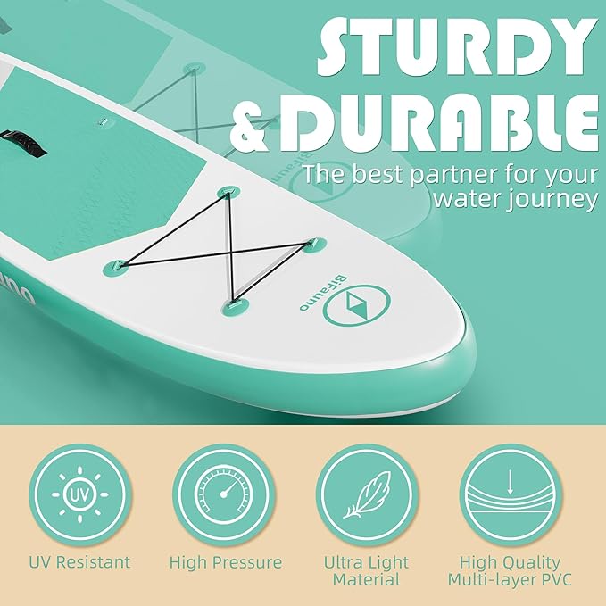 Inflatable Stand Up Paddle Board with SUP Accessories & Backpack. Paddle Boards for Adults. Non-Slip Deck, Wide Stance, Bottom Fin, Double Action Pump.-StrideForce Fitness