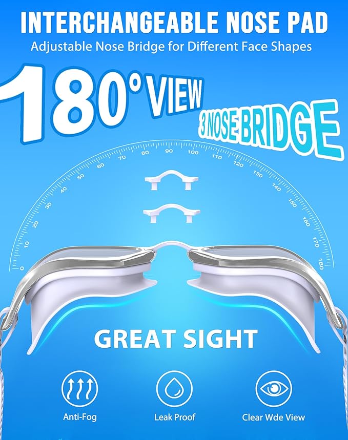 Swim Goggles, Unisex Adult Swimming Goggles Anti Fog Anti UV No Leakage Wide View for Men Women Youth-StrideForce Fitness
