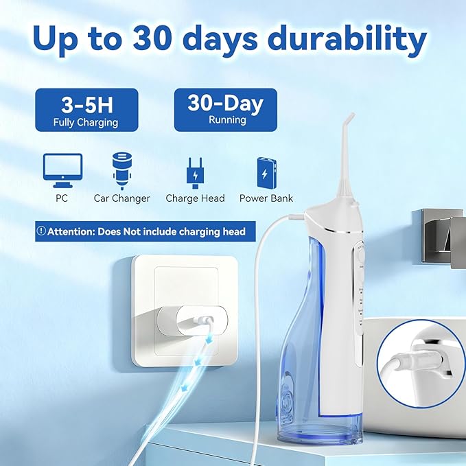 Cordless Portable Water Flosser with 300ML Tank: Rechargeable Oral Irrigator with 5 Tips for Travel, Braces Care and Sensitive Gums, IPX7 Waterproof Teeth Cleaning Device(Black)