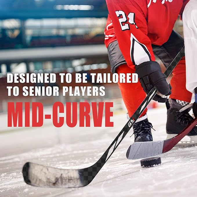 GY Ice Hockey Stick Senior Professional 100% Carbon Fibre Hockey Stick Adult 66"" Length, Shaft Woven UD 24K / Fle 75-StrideForce Fitness