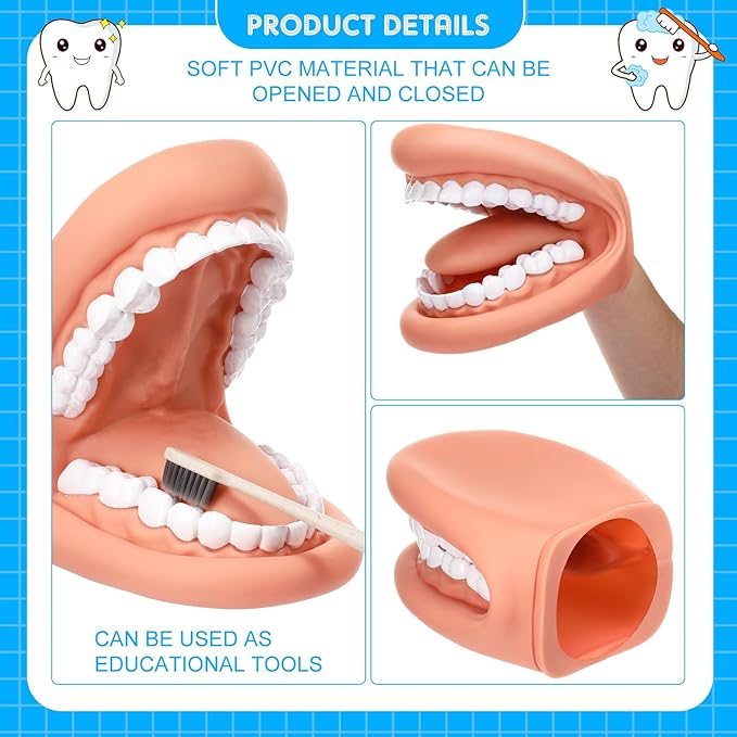 Patelai 2 Pcs Mouth Puppet with Tongue Teeth Hand Puppet Dental Mouth Model and Toothbrushes for Boys Girls Educational Tool Speech Therapy