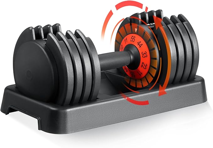 SKOK 25/55 lbs Pair Adjustable Dumbbells Set, Adjustable Weights Dumbbells Set for Men and Women with Anti-Slip Fast Adjust Weight by Turning Handle,Black Dumbbell with Tray-StrideForce Fitness