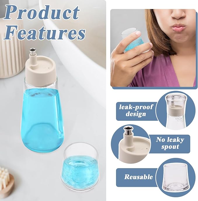 3 Pieces 5.07 Oz/150 ML Glass Mouthwash Dispenser for Bathroom, Refillable Mouth Wash Dispensers with Lid Cup, Small Clear Mouthwash Container Bottle for Kitchen Countertop (5.9" x 2.2")
