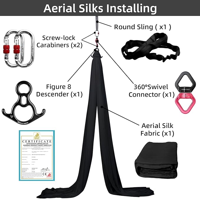 PRIOR FITNESS Aerial Silks Kit Colorful 9/15/20 Yards 40D Nylon Fabric Hammock Set With Hardware & Guide for All Levels Of Aerial Yoga Practice and Acrobatic Flying For Adults Aerial silk-StrideForce Fitness